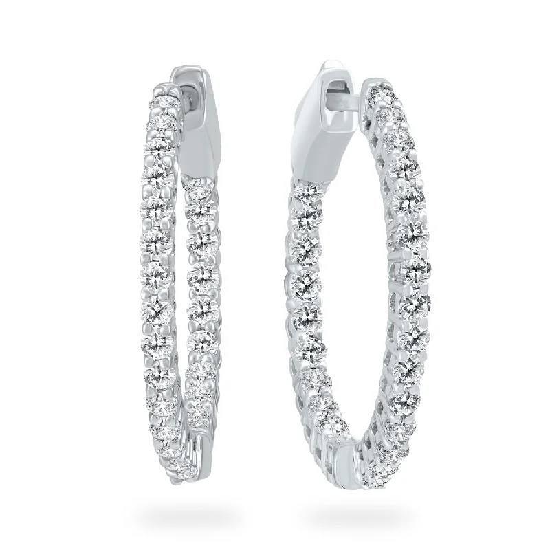 Drop Earrings with Infinity Symbols -Ags Certified 1 Carat Tw Round Diamond Hoop Earrings With Push Down Button Locks In 14K White Gold