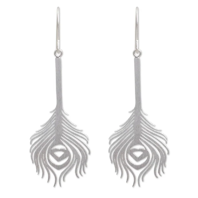 Drop Earrings for Office Wear -Handmade Sterling Silver 'Thai Peacock' Earrings (Thailand)