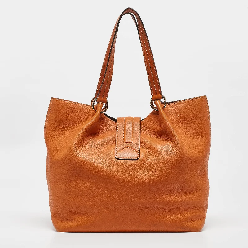 Canvas handle bags perfect for casual outings -Tod's Orange Leather Flap Tote