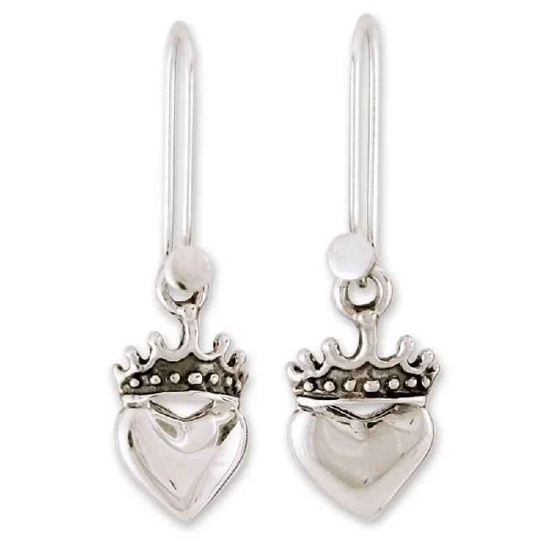 Push Back Drop Earrings for Convenience -Handmade Sterling Silver 'Love Coronation' Earrings (Mexico)