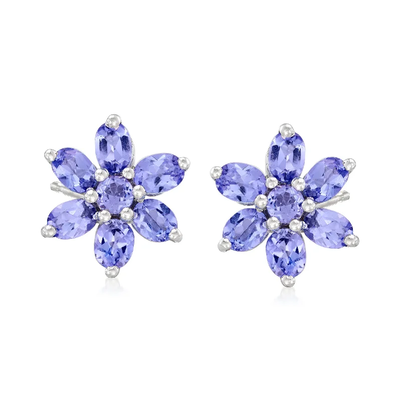 Drop Earrings for Shopping Trip -Ross-Simons Tanzanite Flower Earrings in Sterling Silver