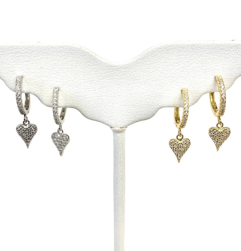 Drop Earrings for Birthday Celebration -Pave Huggies With Dangling Heart