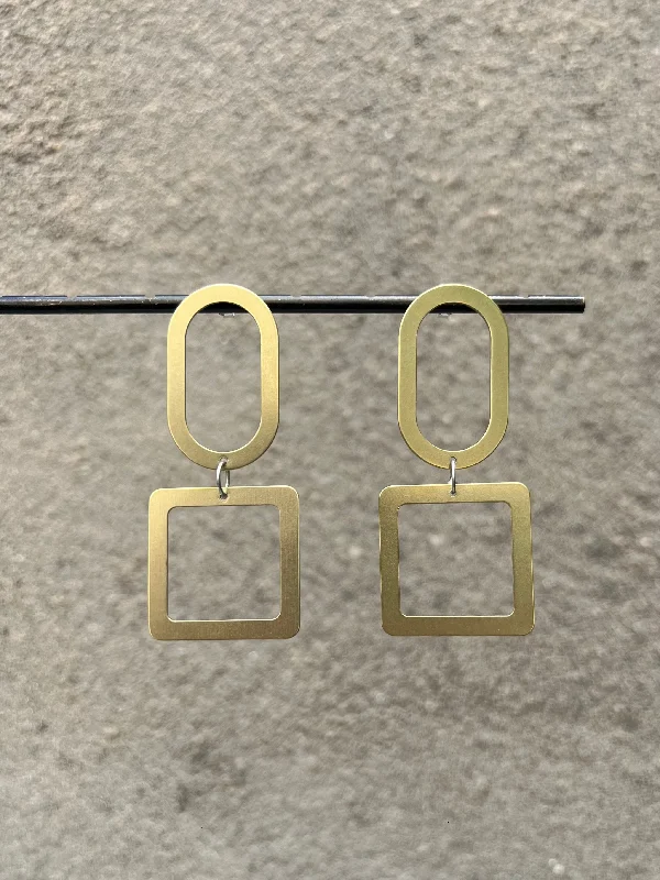 Heart Shaped Drop Earrings for Love -Oval + Square Earrings