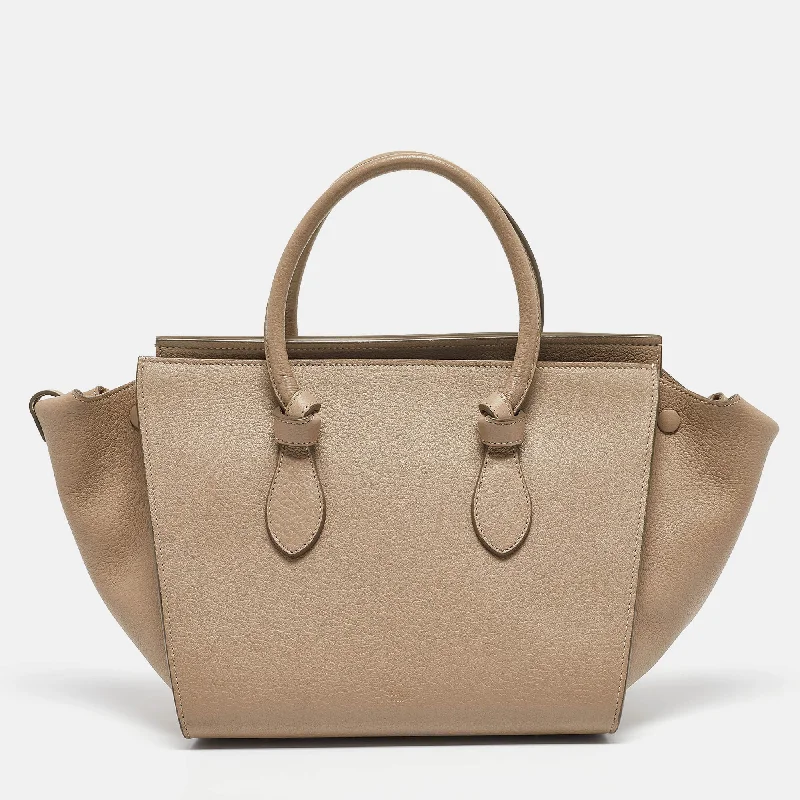 Handle bags with tropical leaves for summer -Celine Beige Leather Mini Tie Tote