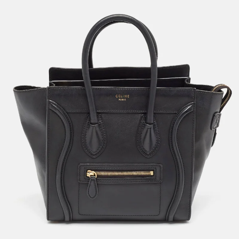 Handle bags with contrast stitching for detail -Celine Black Leather Micro Luggage Tote