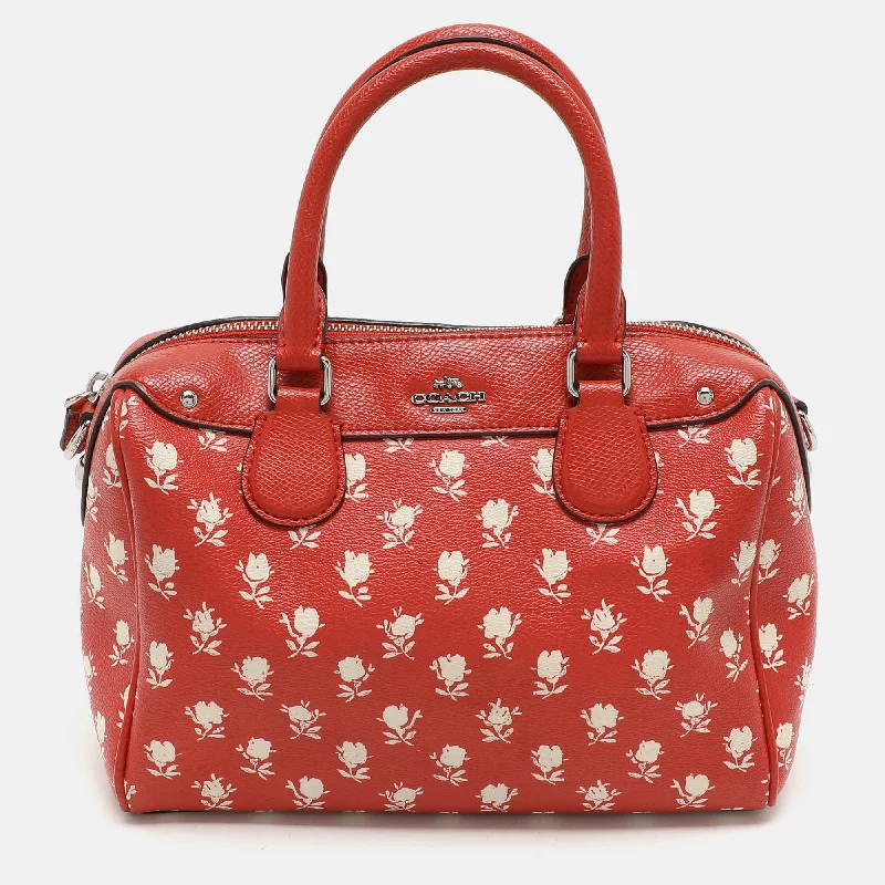 Handle bags with animal prints for flair -Coach Red Printed Leather Bennett Satchel