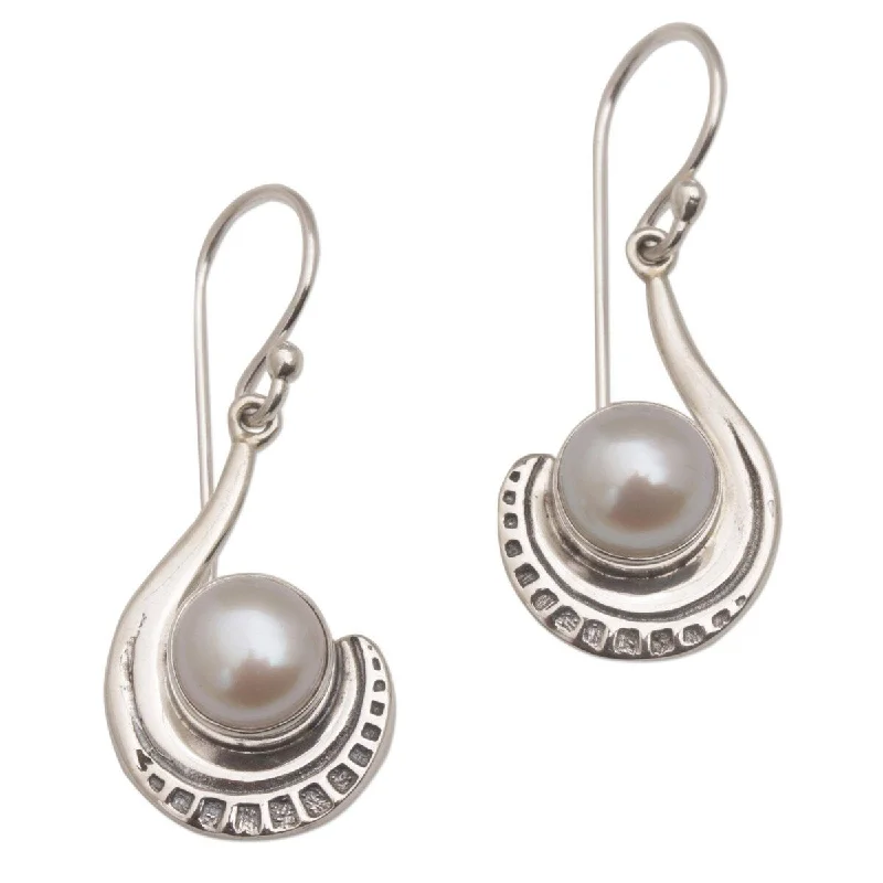 Floral Drop Earrings with Petals -NOVICA Marking Time, Cultured pearl dangle earrings - 1.2*0.5