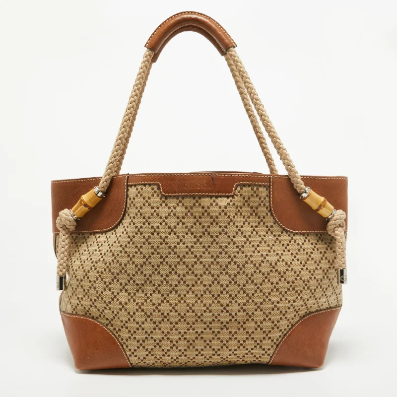 Waterproof handle bags ideal for rainy weather -Gucci Brown/beige Diamante Canvas Maui Tote