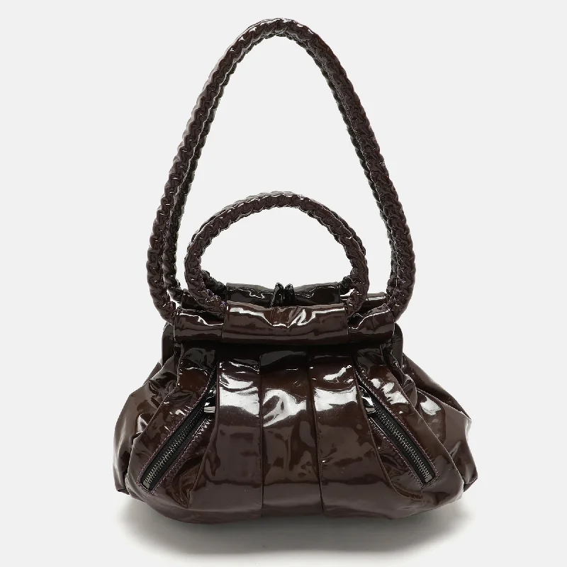 Handle bags with soft linings for protection -Christian Louboutin Brown Patent Leather Loubette Satchel