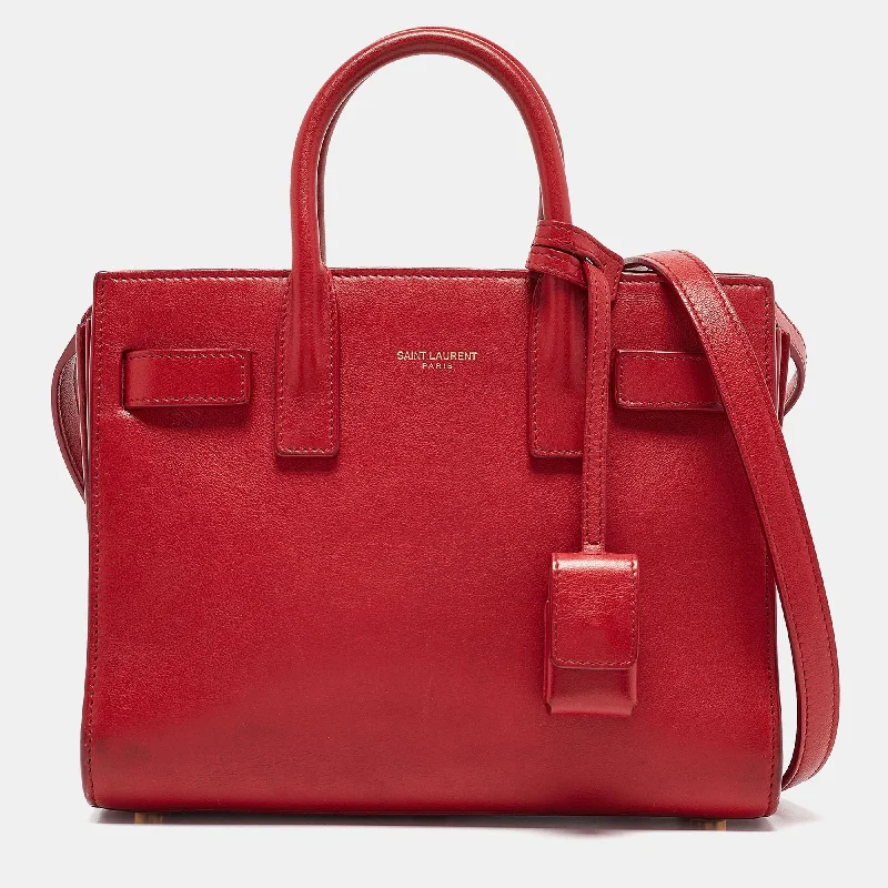 Handle bags with quilted leather for luxury -Saint Laurent Red Leather Nano Classic Sac De Jour Tote