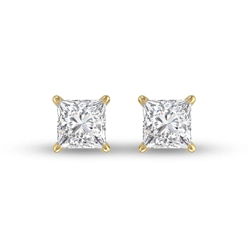 Silver Drop Earrings for Men -Lab Grown 1 Carat Princess Cut Solitaire Diamond Earrings In 14K Yellow Gold