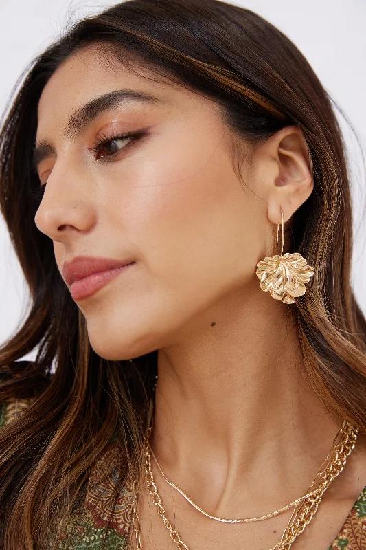 Detachable Drop Earrings with Charms -Leonie Textured Bold Leaf Earrings