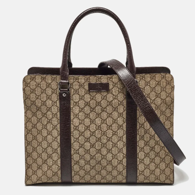 Handle bags with hidden pockets for security -Gucci Beige/brown Gg Supreme Canvas And Leather Tote