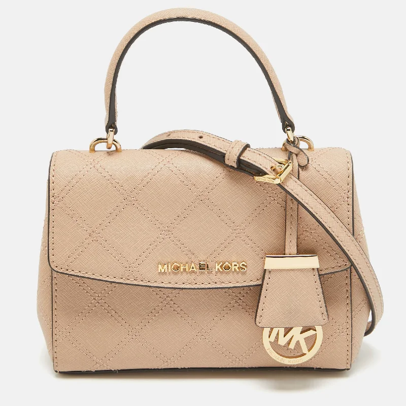 Handle bags with bright florals for cheer -Michael Kors Beige Quilted Leather Extra Small Ava Top Handle Bag