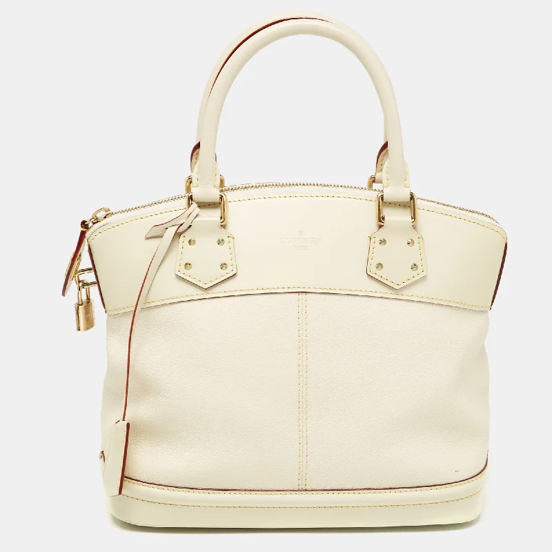 Handle bags with woven fabric for texture -Louis Vuitton Cream Suhali Leather Lockit Pm Bag