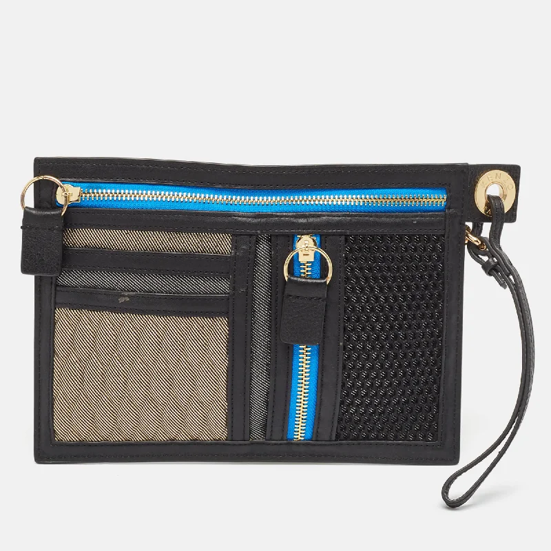 Handle bags with inner compartments for essentials -Kenzo Black/multicolor Leather And Fabric Organizer Pouch