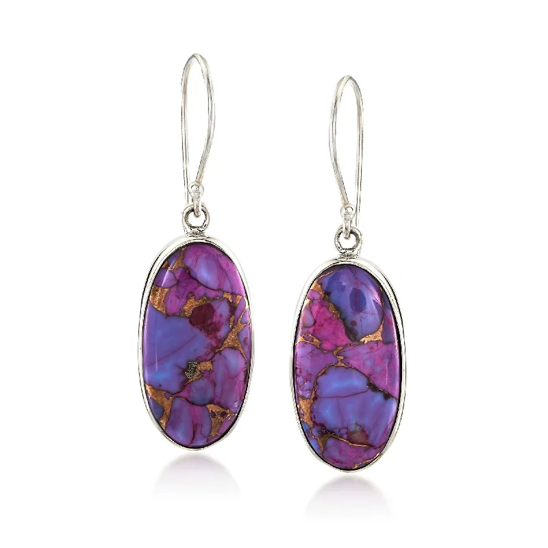 Lead Free Drop Earrings for Health -Ross-Simons Purple Turquoise Oval Drop Earrings in Sterling Silver