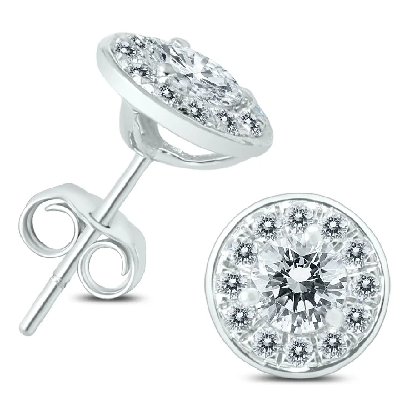 Clip On Drop Earrings for Non Pierced -3/4 Carat Tw Diamond Halo Earrings In 14K White Gold