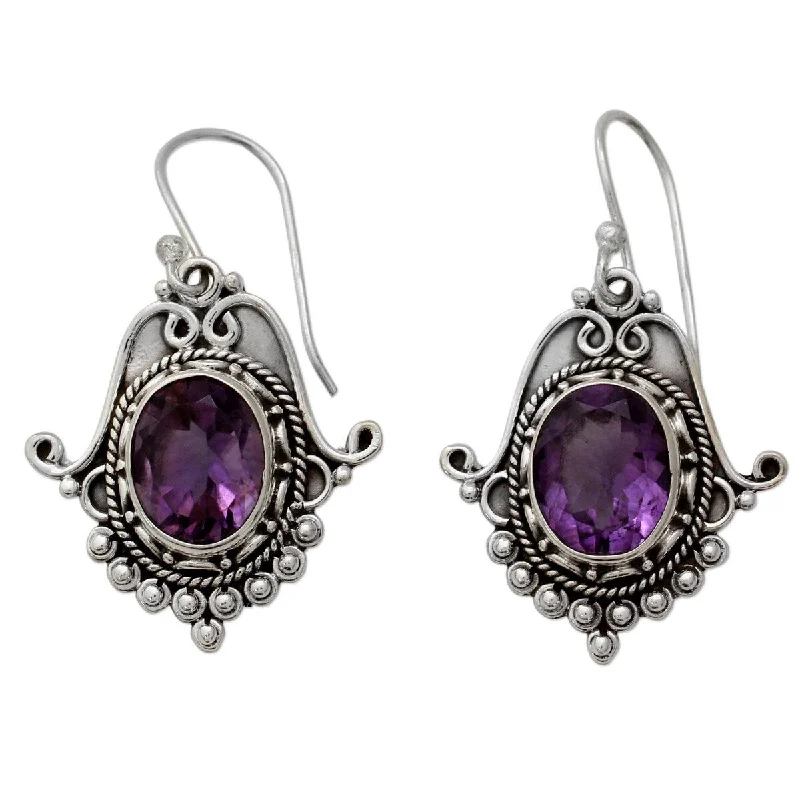 Round Drop Earrings for Classic -NOVICA Jaipuri Glam, Amethyst dangle earrings - 1.6*0.8