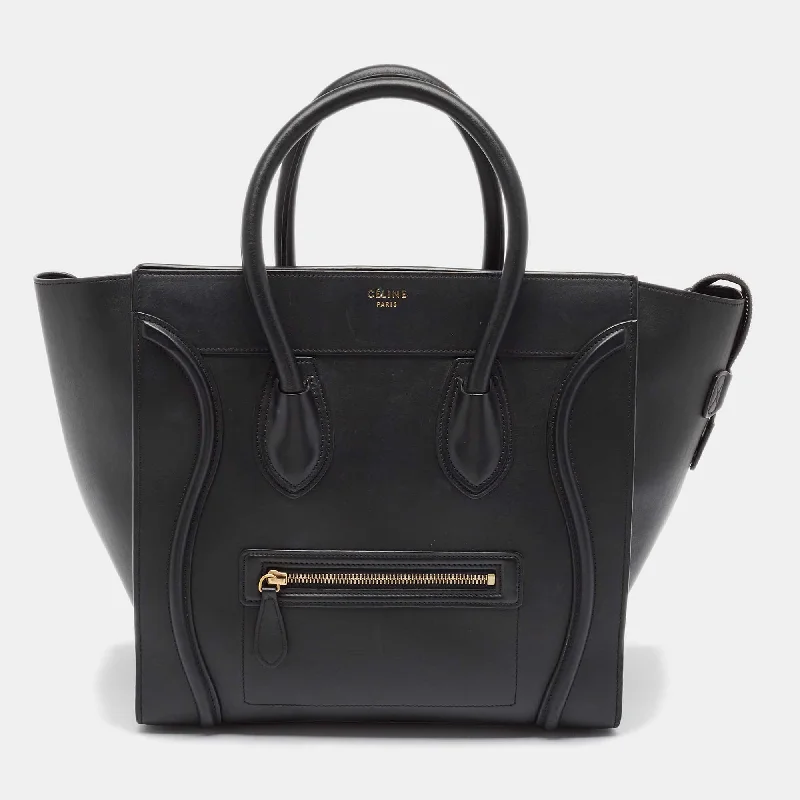 Handle bags with vintage clasps for nostalgia -Celine Black Leather Mini Luggage Tote