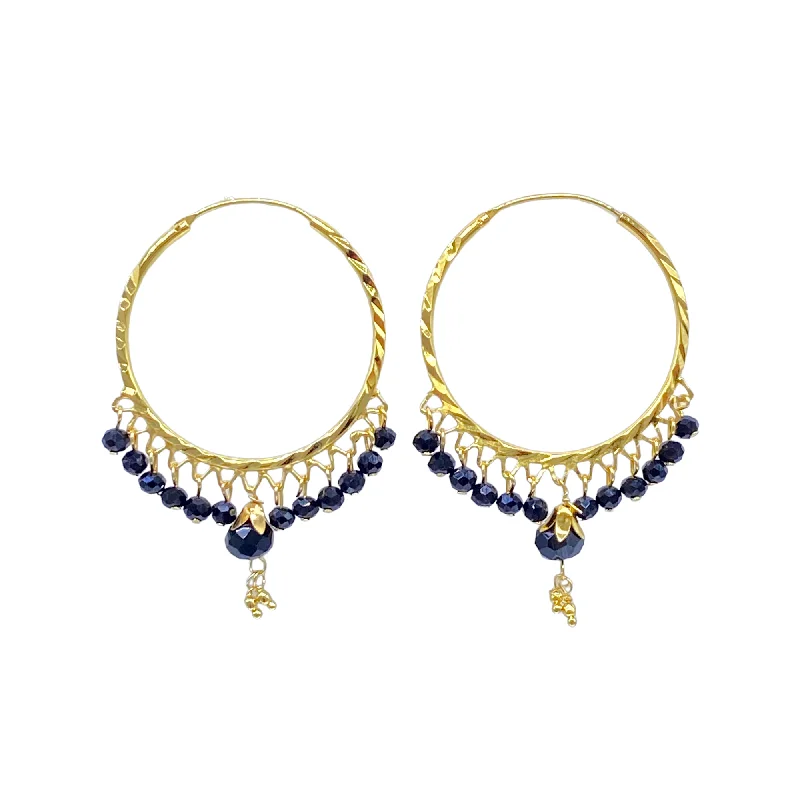 Drop Earrings for Wedding Ceremony -Gold Hoops Earrings with Black Crystal