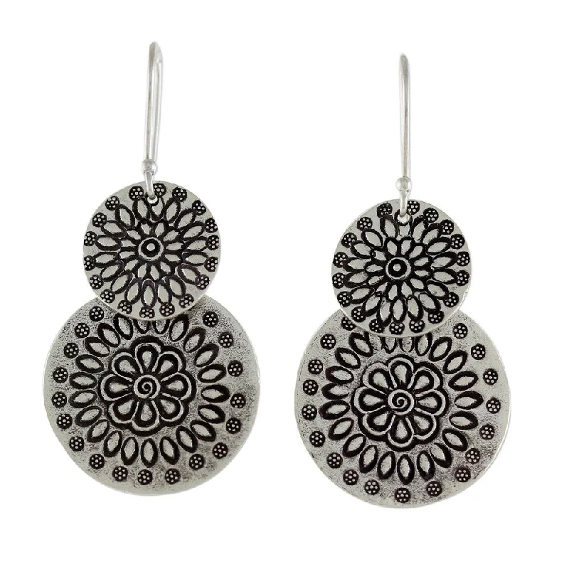 Gold Drop Earrings for Women -Handmade Silver 'Karen Sunflowers' Earrings (Thailand) - 2.1L*1.1W