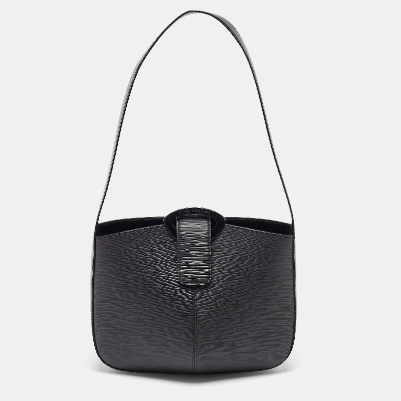 Handle bags with geometric patterns for modernity -Louis Vuitton Black Epi Leather Reverie Bag