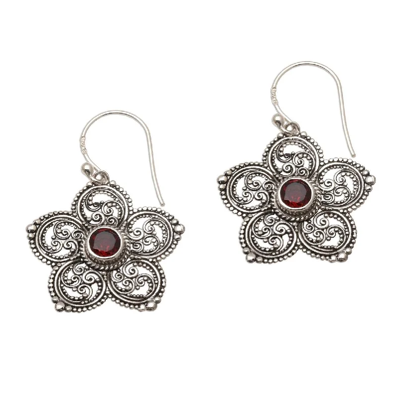 Silver Drop Earrings for Men -NOVICA January's Flower, Garnet dangle earrings