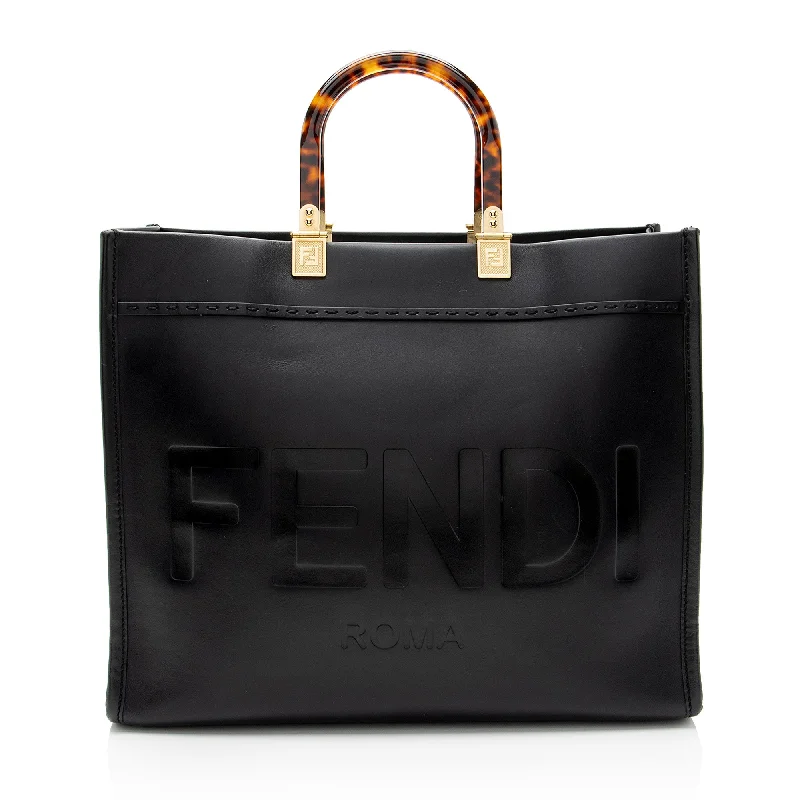 Handle bags with laptop sleeves for work -Fendi Leather Sunshine Medium Shopper Tote