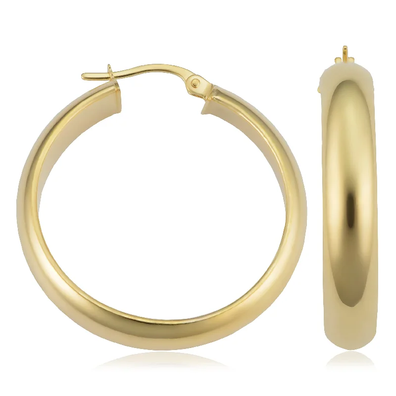 Clip On Drop Earrings for Non Pierced -Joelle Collection Gold Round Hoop Earrings 14K Yellow Gold 57 x 25 MM