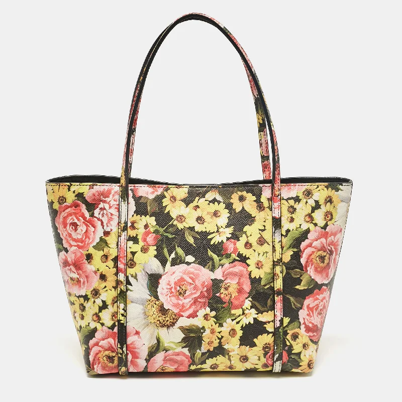 Handle bags with vegan suede for softness -Dolce & Gabbana Multicolor Floral Print Leather Miss Escape Tote