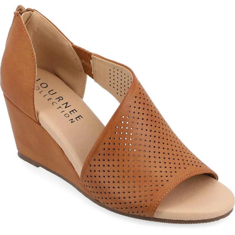 Trendy sandals for women with gladiator-inspired design and flat soles for chic wear-Journee Collection Womens Perforated Faux Suede Wedge Heels