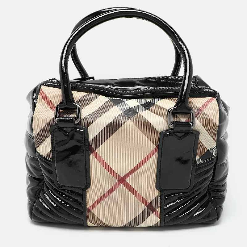 Handle bags with vintage clasps for nostalgia -Burberry Beige/black Nova Check Pvc And Patent Leather Satchel