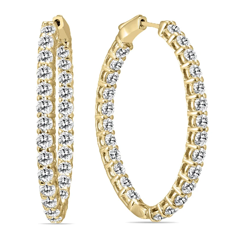 Drop Earrings for Mother's Day -5 Carat Tw Oval Diamond Hoop Earrings With Push Button Locks In 14K Yellow Gold