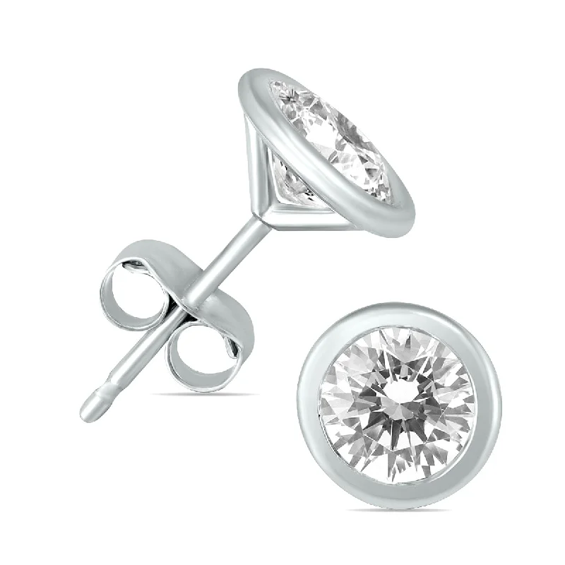 Drop Earrings for Christmas Party -5/8 Carat Tw Bezel Diamond Solitaire Earrings In 14K White Gold