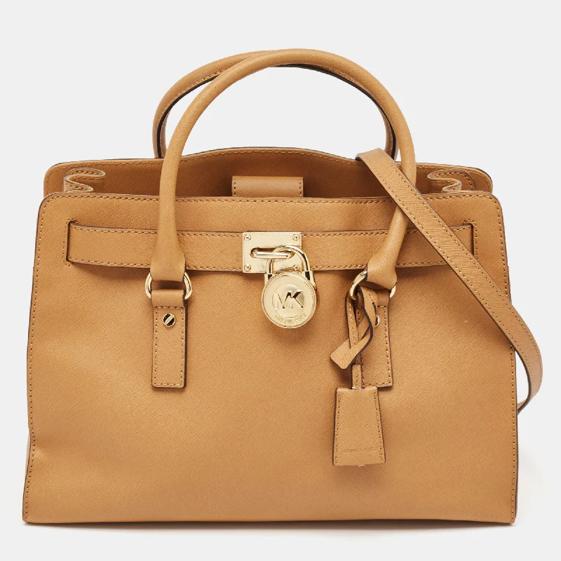 Handle bags with artistic prints for creativity -Michael Kors Tan Leather East/west Hamilton Tote