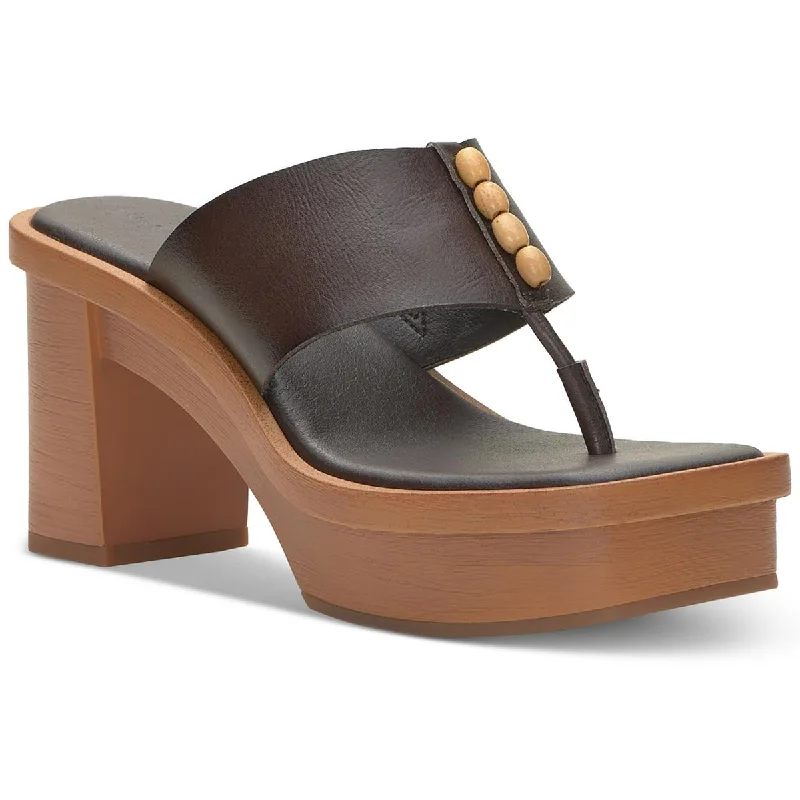 Elegant sandals for women with rhinestone accents and ankle straps for formal looks-Lucky Brand Womens Mandelina Faux Leather Thong Heels