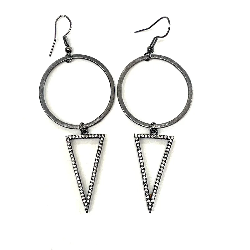 Drop Earrings with Star Motifs -Hammered Circle with Hematite & CZ Triangle Earrings