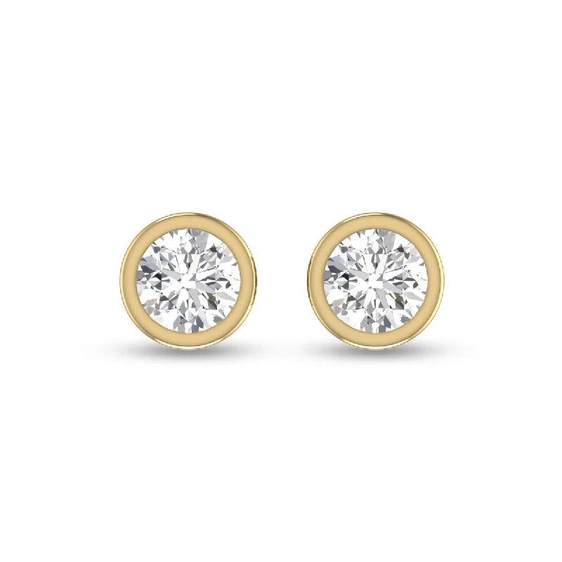 Drop Earrings with Symbolic Elements -Lab Grown 3/4 Carat Round Bezel Set Solitaire Diamond Earrings In 14K Yellow Gold