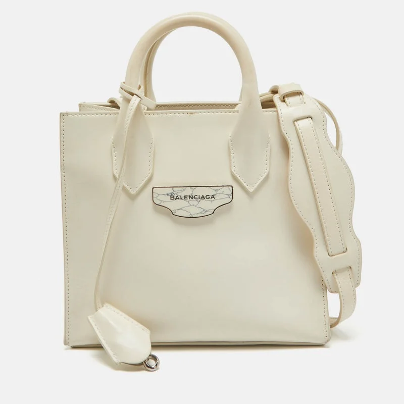 Handle bags with eco-friendly bamboo handles -Balenciaga Off White Leather Mini All Afternoon Tote