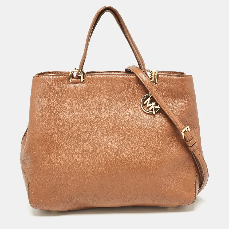 Handle bags with tropical prints for summer -Michael Kors Brown Soft Leather Anabelle Zip Tote