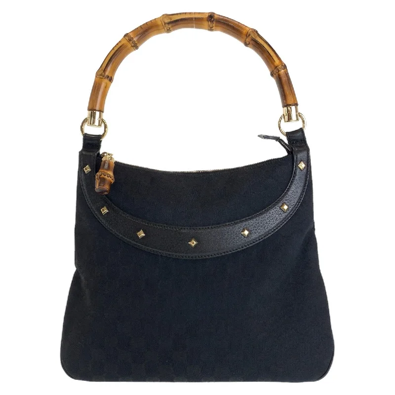 Handle bags with elegant gold-tone hardware -Gucci Bamboo GG Canvas Leather Shoulder Handbag