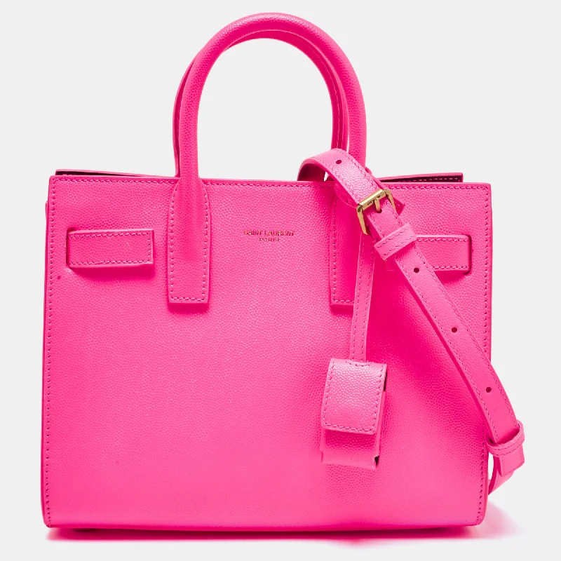 Handle bags with lightweight nylon for ease -Saint Laurent Neon Pink Leather Nano Classic Sac De Jour Tote