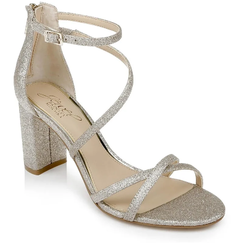 Stylish sandals for women with thong style and colorful detailing for fun-Badgley Mischka Womens Devorah Glitter Ankle Strap Block Heels