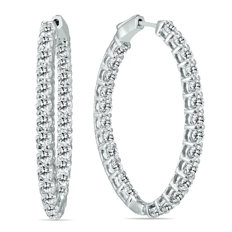 Leverback Drop Earrings for Comfort -5 Ctw Oval Natural Diamond Hoop Earrings With Push Button Locks In 14K White Gold