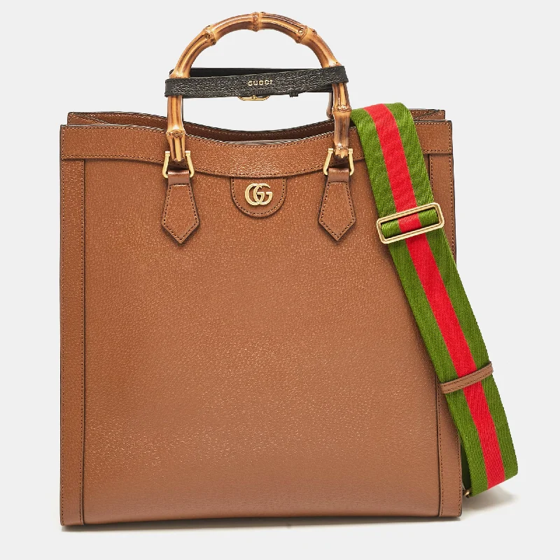 Handle bags with sturdy canvas for longevity -Gucci Brown Leather Large Bamboo Diana Tote