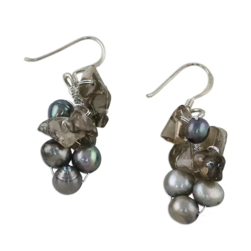 Drop Earrings for Valentine's Day -Pearl 'Midnight Mystery' Cluster Earrings