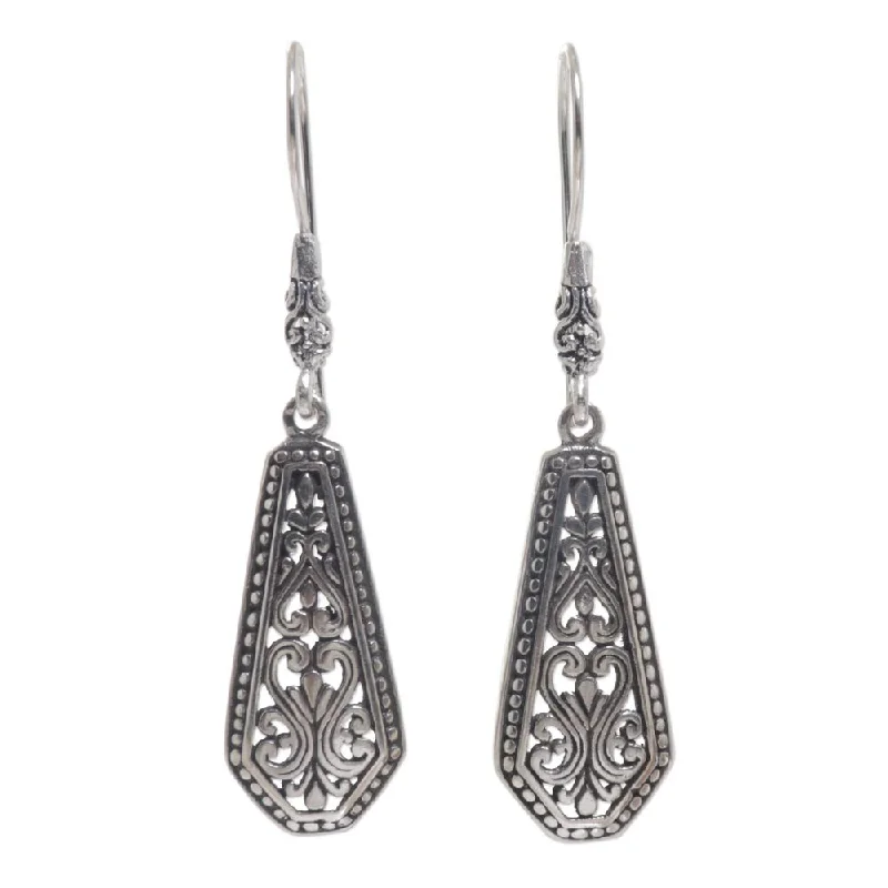 Drop Earrings with Vine Designs -Handmade Sterling Silver 'Dayak Beauty' Earrings (Indonesia)