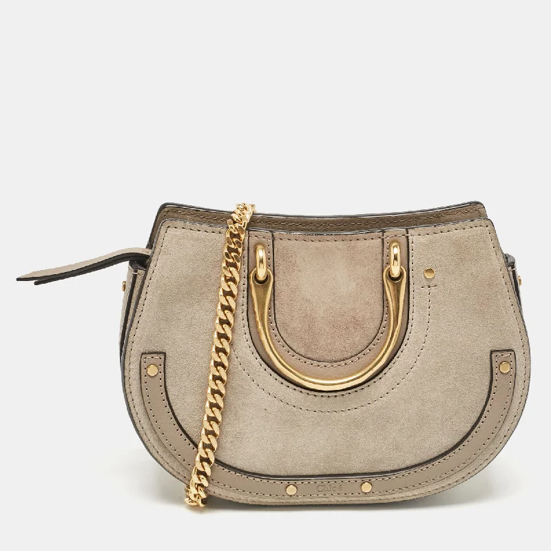 Handle bags with bright neons for visibility -Chloe Grey Leather And Suede Mini Pixie Signature Belt Bag