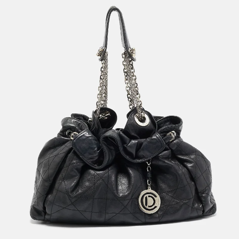 Handle bags with suede accents for texture -Dior Black Cannage Leather Le Trente Hobo